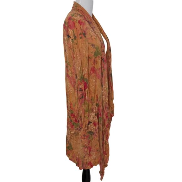 Tianello Martha Duster Womens Size Small Orange Floral Long Sleeve Cardigan - Picture 6 of 9